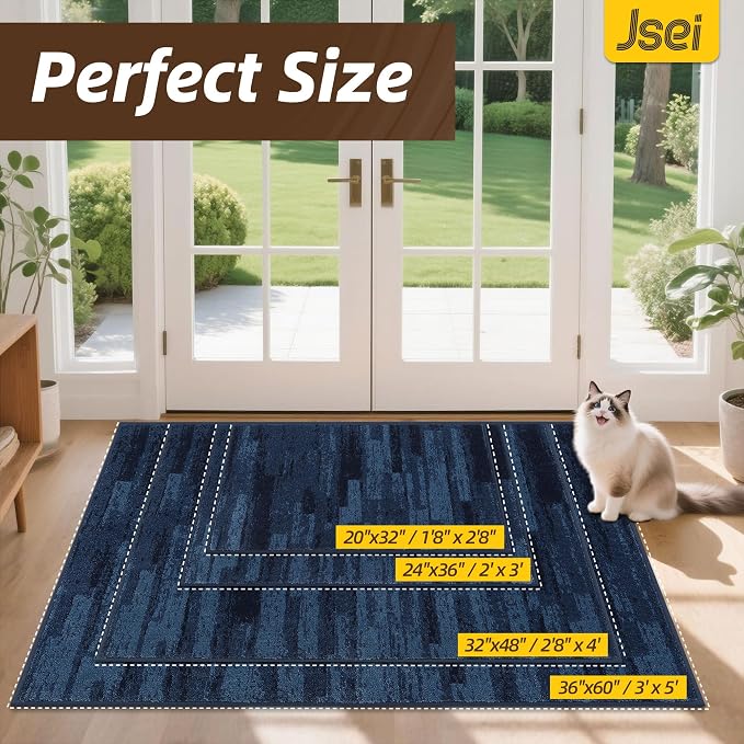 JSEI Dirt Trapper Door Mat 32"x48", Non-Slip Doormats Washable Entryway Mat, Welcome Floor Mat Absorbent Low Profile Dog Door Mats for Front Back Door, Wet Shoes & Paws, Blue - Image 2