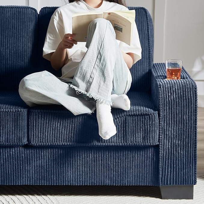 83" Modern Cloud Sofas for Living Room Bedroom, 3 Seat Modular Couch Soft Corduroy Upholstered Loveseat Couches with Cupholders for Home Apartment Office Studio