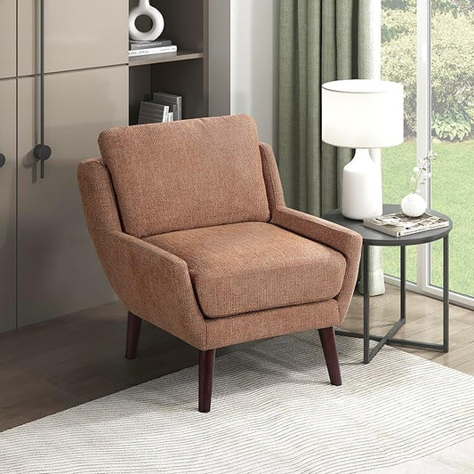 Lexicon Modern Wingback Accent Chair, Chenille Fabric Upholstered Lounge Reading Arm Chair, Solid Wood Legs for Living Room, Bedroom, Supportive Padded Pocket Coil Seat, Easy Assembly, Orange