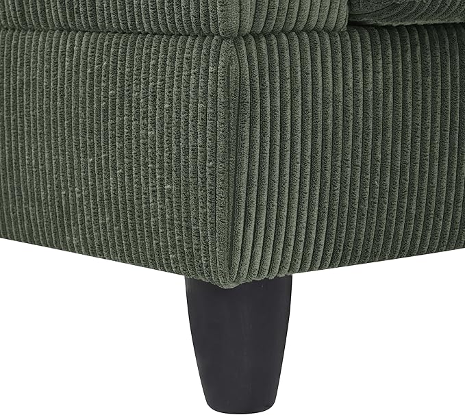 Ball & Cast 101" Convertible U Shaped Couch with Ottoman, Corduroy 4 Seater Modular Sectional Sofa, Corner Sectional Couches for Living Room,Office, Green