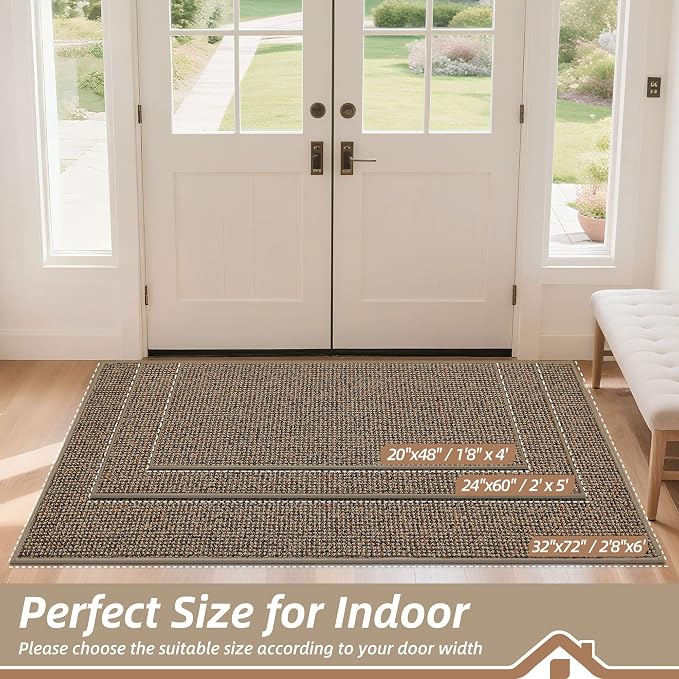 BEQHAUSE Dirt Trapper Door Mat 24" x 60", Non-Slip Washable Doormats Entrance Mat, Dirt Resistant and Absorbent Welcome Mat, Low Profile Floor Mats for Front Back Door and Entryway, Beige - Image 2