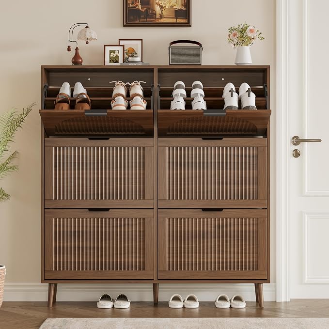 BORNOON Shoe Cabinet for Entryway with 6 Flip Drawers, Slim Wooden Shoe Storage Organizer with Modern Fluted Pannel，Freestanding Narrow Hidden Shoe Rack for Hallway, Foyer, Living Room - Image 7