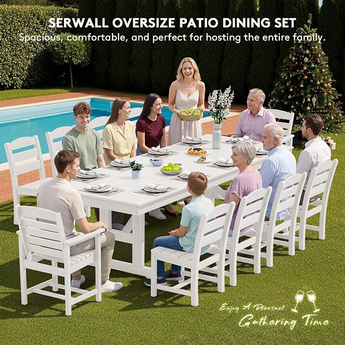 SERWALL Outdoor Armless Dining Chairs Set of 4, All-Weather HDPE Patio Chair with 19.7" Widened Seat, for Backyard, Garden, White - Image 5