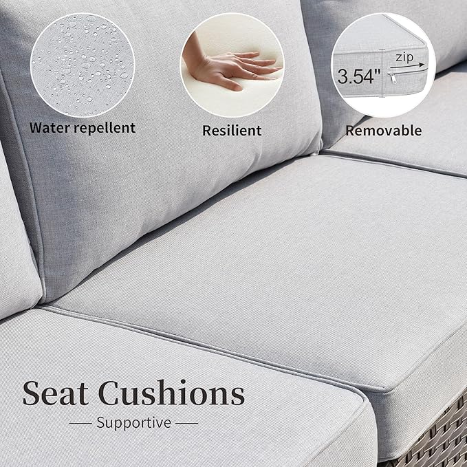 HOOOWOOO 13 Piece Patio Sectional Furniture Set with Fire Pit Table,Modern Wicker Outdoor Conversation Sofa Sets,All Weather Modular L Shaped Outside Couch Swivel Chair Set(Light Grey)