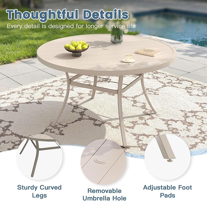 DIFY Patio Dining Set for 6, 7 Piece Outdoor Table and Chairs Set, 50" Round Metal Patio Dining Table and 6 Textilene Stackable Patio Chairs, for Backyard Garden Poolside, Sandshell - Image 2