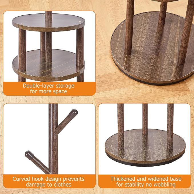 VECELO Coat Rack Freestanding, Entryway Hanger Stand, Umbrella Holder, Hall Tree With Hooks, Floor Standing Metal Tree Stand,Walnut - Image 8