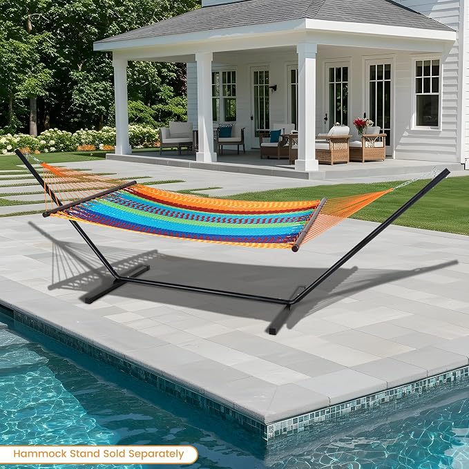 Lazy Daze Hammocks 10.5 FT Double 2 Person Caribbean Rope Hammock, Hand Woven Polyester Hammock with Spreader Bars, for Outside Outdoor Backyard Patio Poolside, 450 LBS Capacity, Multicolor - Image 9