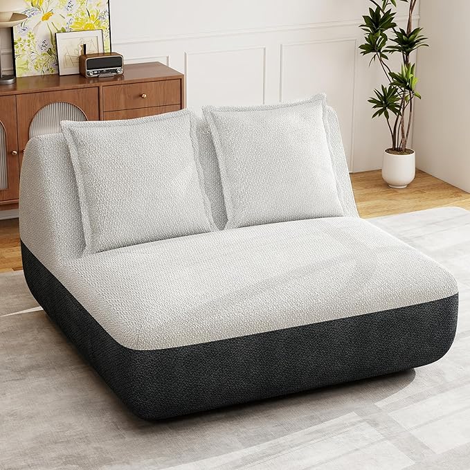 Hobestluk Small Couches for Small Spaces,42” Mini Loveseat Sofa 2-Seater Armless Sofa Chair with Side Pocket for Living Room,Bedroom,Dorm,Office (Grey+Beige)