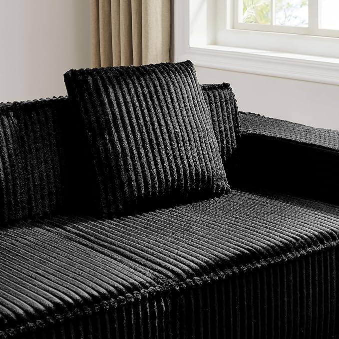 L-Shaped Corner Corduroy Sectional Sofa 4 Seat Modular Boneless Sofa Foam Cloud Couch with Movable Ottoman and Toss Pillows,Modern Deep Seat Convertible Chaise Sofa