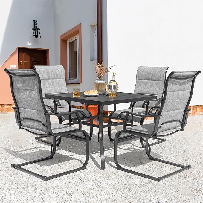 NUU GARDEN Patio Dining Chairs Set of 4, All Weather Outdoor Padded Textilene Patio Chairs, Breathable Spring Motion Textile High Back Outdoor Dining Chairs for Backyard, Lawn, Deck, Grey - Image 2