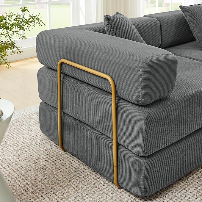 Eafurn L Shaped Convertible Sleeper Sofa Bed King Size Sleeper Sofabed, 7-in-1 DIY Combination Corduroy Folding Mattress Couch with Fixed-Shape Frame, Boneless Floor Sofa Couch