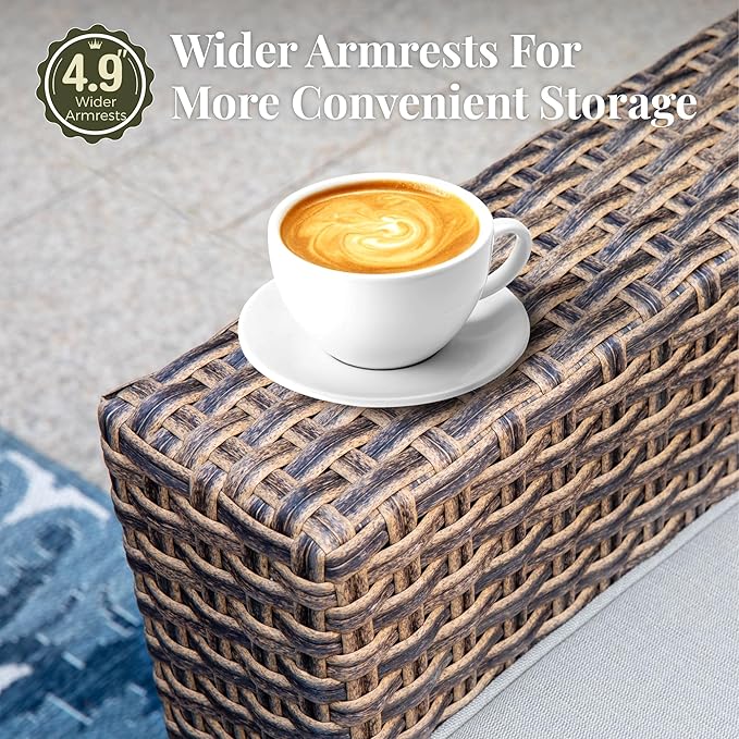Patio Furniture Set, 6 Pieces Patio Conversation Set, Wicker Patio Furniture with 4 Swivel Chairs and 47'' Coffee Table, High Back Outdoor Conversation Set for Garden Backyard, Grey