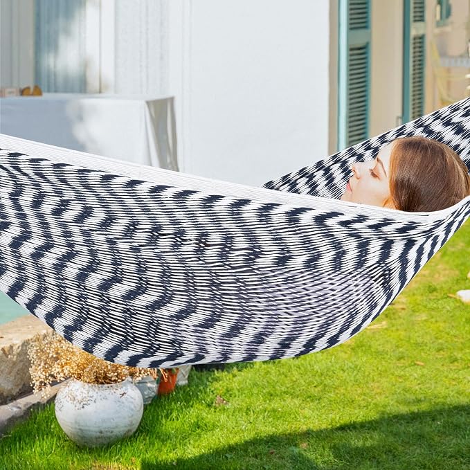 PNAEUT Handwoven Mayan Hammock, Thick Soft Rope Double Hammock for Outdoor Outside & Indoor, 600 lbs Capacity Heavy-Duty, Includes Tree Straps, Carabiners & Carrying Bag (Chasm, X-Large) - Image 2