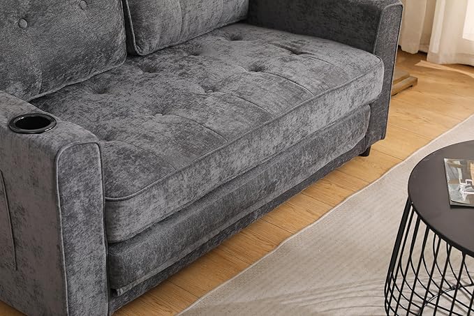 ERYE Foldable Loveseat Sofa Convertible Pull Out Sleeper Sofabed,2 Seat Tufted Upholstered Sofa Modern Convertible Sleeper Couch Bed with Cupholders and Side Pockets