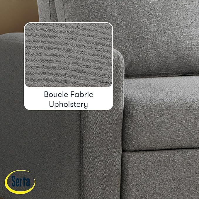 Serta Tulsa 66.1" Convertible Sleeper Loveseat, Full Size, Dreamcoil Comfort, FingerGuard Pinch Point Protection, Boucle Fabric, Grey