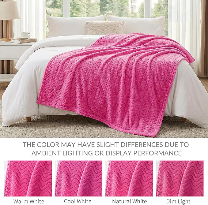 Exclusivo Mezcla King Blanket for Bed, Cozy Lightweight Fleece Blankets for All Season, Decorative Giftable Fuzzy Plush Wave Textured Suitable for Women, Men, Hot Pink, 90x104 Inches