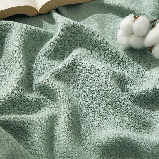 Bedsure GentleSoft 100% Cotton Blanket Full Size for Bed - Breathable and Lightweight, Soft Cozy Textured Herringbone Woven Blanket for Summer Spring, Sage Green, 80x90 inches