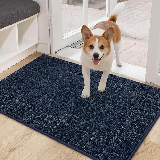 BEQHAUSE Door-Mat-Non-Slip Dirt Trapper Door Mats Low-Profile Front Door Mat Absorbent Floor Mats for Entryway Washable Mud Resistant Home Entrance Doormat,Navy Blue,24"x36" by BEQHAUSE