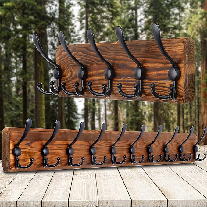 SKOLOO Rustic Wall Mounted Coat Rack: 16" Stud Spacing, Pine Real Wood Plank Wall Coat Rack with 5 Triple Hooks, Farmhouse Coat Hanger Wall Mount for Hanging Backpack Jacket Coat Hat - Image 7