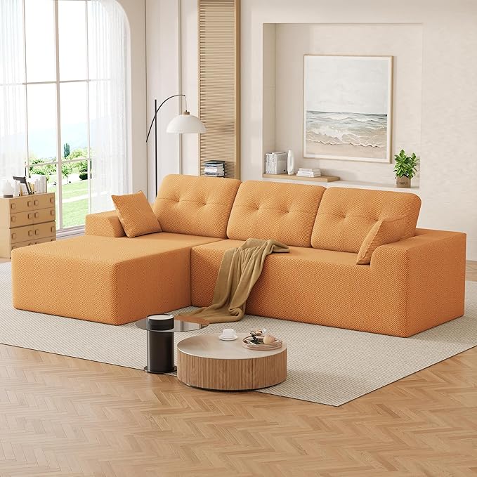 Ball & Cast 106" Modular Sectional Sofa,Cloud Chenille Couch with Deep Seat,Boneless L-Shaped Sectional,Modern Comfort Upholstered Sofa for Living Room,No Assembly Required (Orange,Left Facing Chaise)