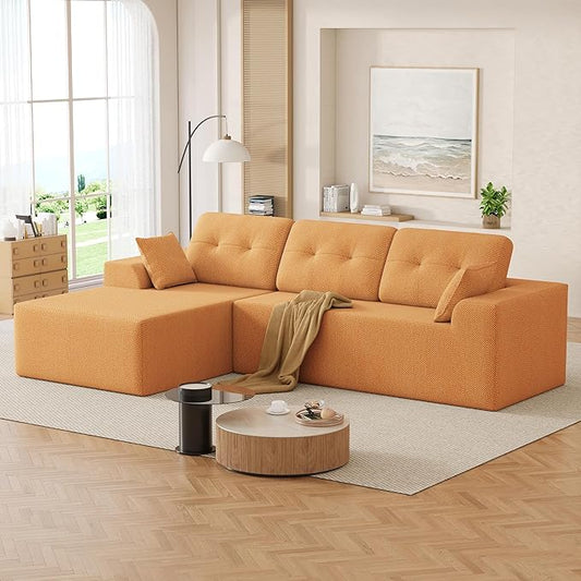 Ball & Cast 106" Modular Sectional Sofa,Cloud Chenille Couch with Deep Seat,Boneless L-Shaped Sectional,Modern Comfort Upholstered Sofa for Living Room,No Assembly Required (Orange,Left Facing Chaise)