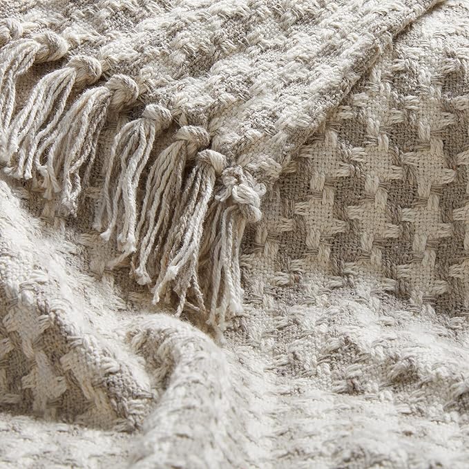 Americanflat 50x60 Throw Blanket - Soft and Breathable Cotton Throw Blanket for Couch, Bed, Chair - Decorative Blankets Perfect for Home, Office, or Outdoor Use - Cream and Beige Houndstooth Design