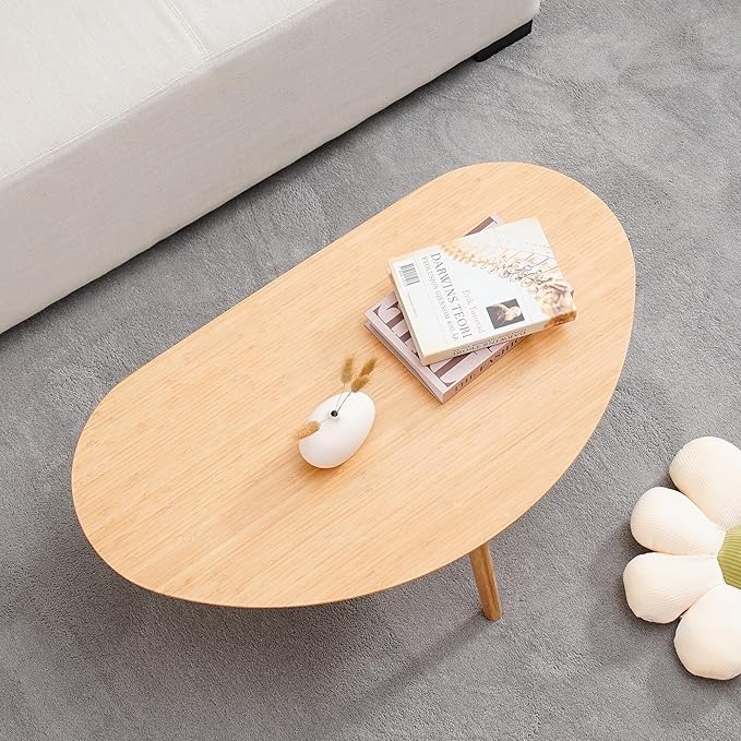 Small Oval Coffee Table Mid Century Modern for Living Room, Center Table,Solid Wood Coffee Table,Nature Wood (Nature Wood,18.9" D x 33.85" W 12.4" H)
