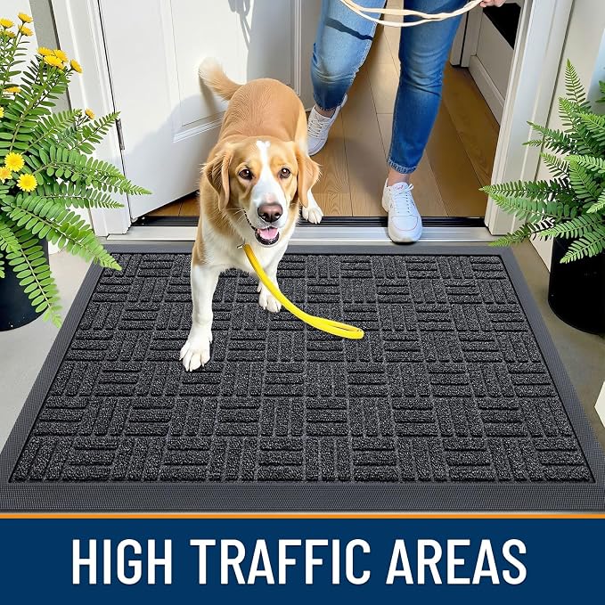 OLANLY Front Door Mat Outside Entrance 35x23, Absorbent, Heavy Duty Sturdy Natural Rubber Doormat Indoor Outdoor, Non-Slip, Stain and Fade Resistant, Low Profile Floor Mat for Entryway, Black Gray - Image 5