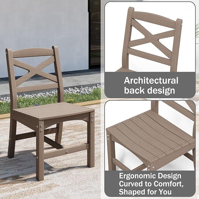 Outdoor Dining Set, HDPE 9-Piece Patio Table and Chairs Set, All-Weather Outdoor Dining Table Set for 8 with Umbrella Hole, Durable Patio Furniture Set with Chairs,White Brown - Image 4