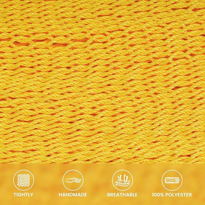Lazy Daze Hammocks 10.5 FT Double 2 Person Caribbean Rope Hammock, Hand Woven Polyester Hammock with Spreader Bars, for Outside Outdoor Backyard Patio Poolside, 450 LBS Capacity, Yellow - Image 3