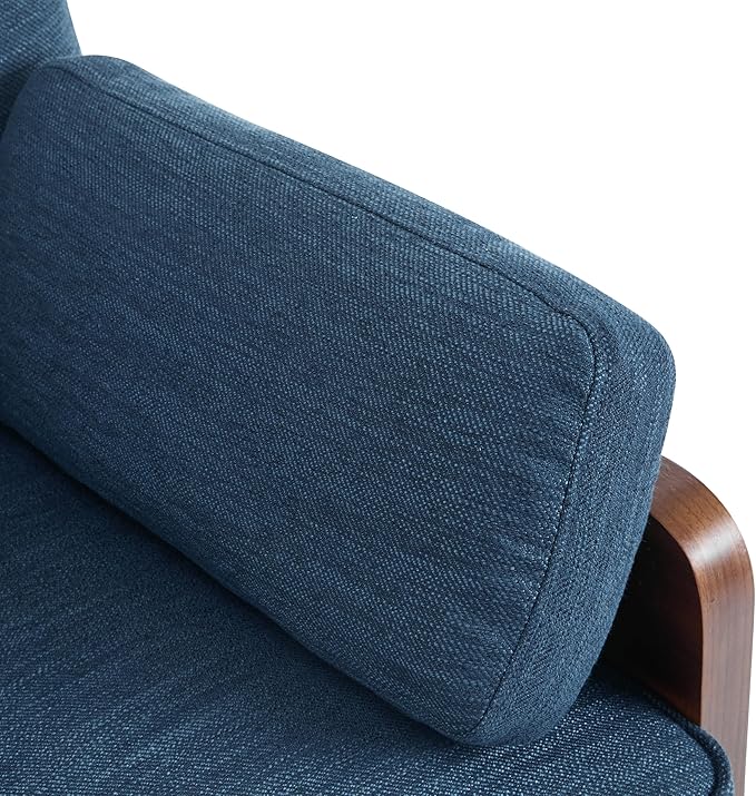 Christopher Knight Home Arboris Modern Fabric Upholstered Loveseat, Living Room Lounge Sofa with Back Pillows and Removable Cushions, Comfy Cloud Couch with Wooden Frame, Navy Blue+Light Walnut