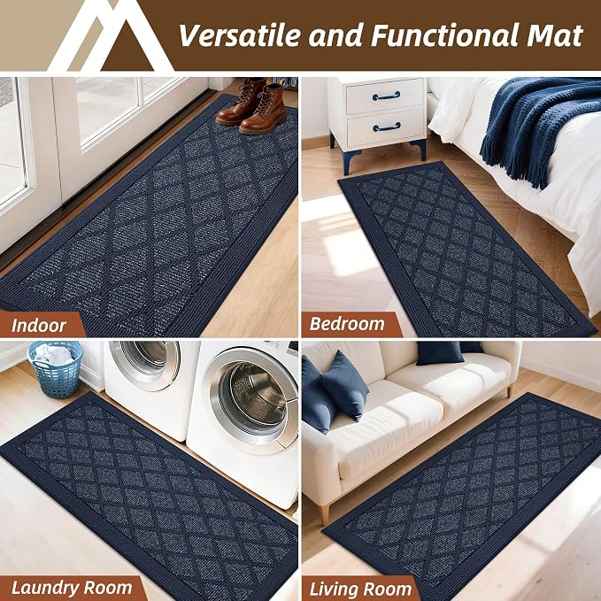 COSY HOMEER Non-Slip Door Mat 20"x48", Entryway Rugs Low Profile Absorbent Dirt Trapper Doormat for Front Entrance, Washable Polypropylene Entry Mat (Blue) - Image 8
