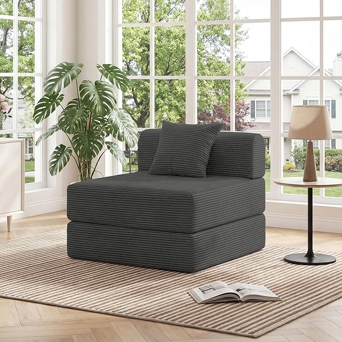HouseMila Sofa Bed Couch,Convertible Boneless Couch Compressed Chair Comfy Boneless Chair Floor Lounge Chair with Pillow,No Assembly Folding Sofa Beds for Living Room Bedroom Guest Room(Single,Grey
