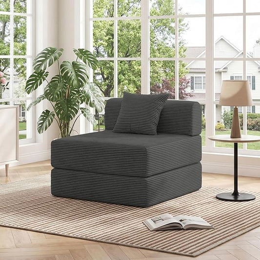 HouseMila Sofa Bed Couch,Convertible Boneless Couch Compressed Chair Comfy Boneless Chair Floor Lounge Chair with Pillow,No Assembly Folding Sofa Beds for Living Room Bedroom Guest Room(Single,Grey