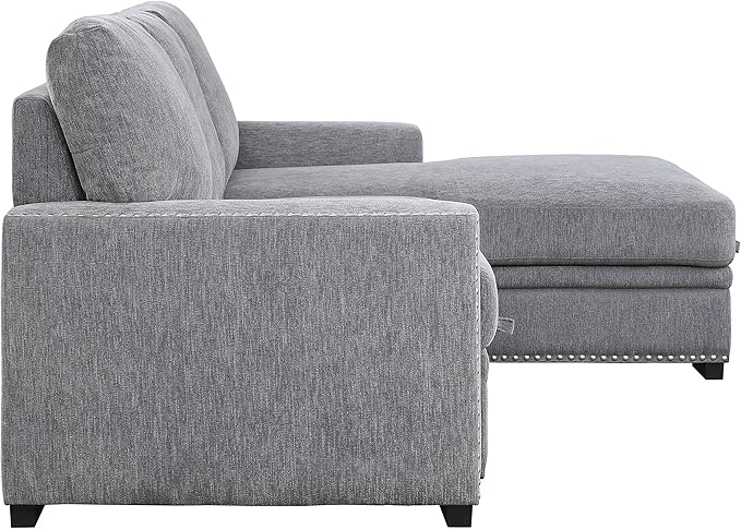 Lexicon Mid Century Modern Sectional Sleeper Sofa Bed Couch with Storage Chaise, Sectional Sofa Pull Out Couch Bed, Sectional Couch Lounge Sofa for Living Room Apartment, Right Side Chaise, Gray