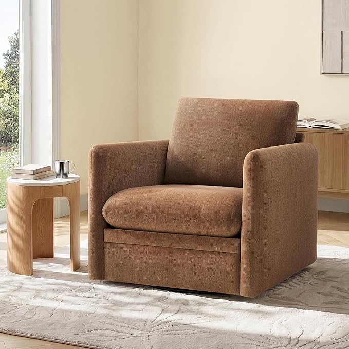 360° Swivel Accent Chair Set of 2,Upholstered Armchair with Deep Seat, Sturdy Metal Base for Living Room,Nursery,Bedroom,Terracotta
