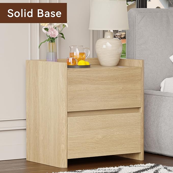 Nightstand with 2 Storage Drawer, Modern End Table for Bedroom with Cut-Out Handle, Large Night Stands for Bedroom, Home Office, Set of 1, Oak - Image 5