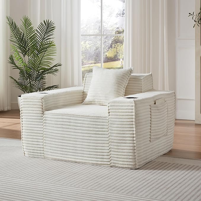 Cloud Loveseat Boneless Sofa Couch in a Box with Cupholders, Modern Corduroy Compressed Sofa for Living Room, High-Density Foam Couch with Pillows, No Assembly Required