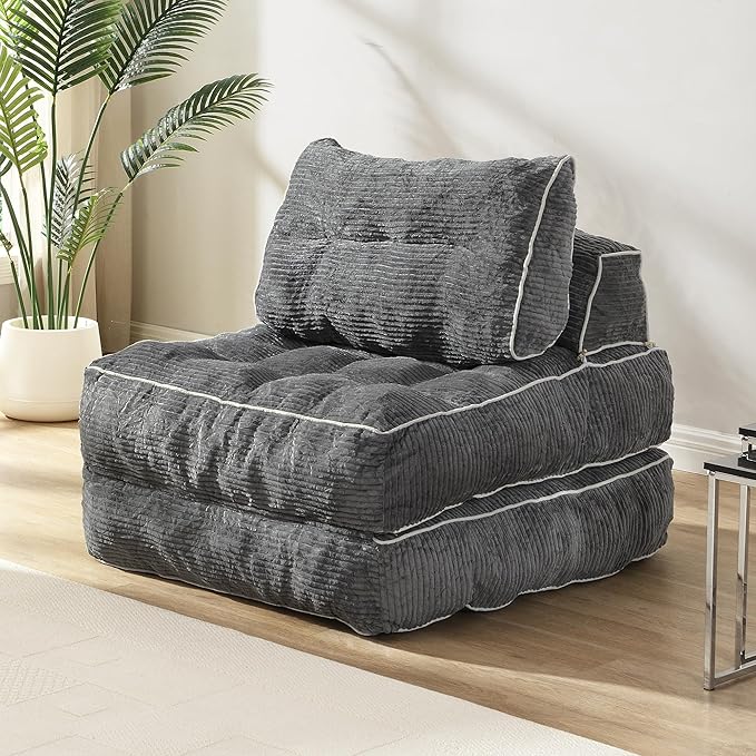 Ball & Cast Folding Sofa Bed, Futon Couch Bed with Pillow and Backrest, Convertible Sleeper Chair Comfy Floor Sofa for Living Room Bedroom,Gray