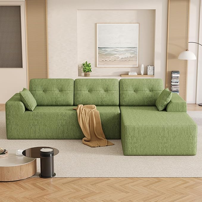 Ball & Cast 106" Modular Sectional Sofa, Convertible Cloud Couch with Deep Seat, Boneless L-Shaped Sectional, Flexible Modular Combination for Living Room, No Assembly (Green, Right Facing Chaise)