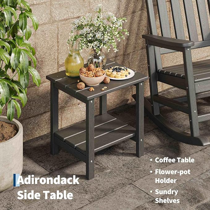 Garvee HDPE Rocking Chair Outdoor Set of 4 with 2 Side Table - Poly High Back Porch Rocker Chairs for Adults - All Weather Resistant Furniture for Patio Front Porch - Black - Image 4