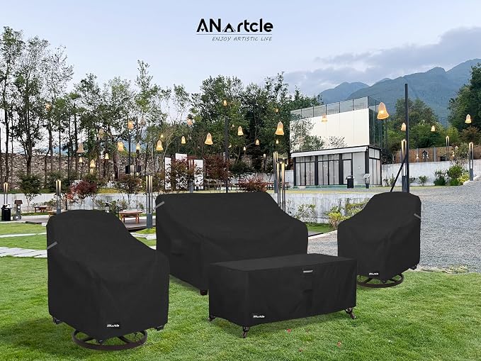 ANartcle Outdoor Swivel Lounge Chair Cover 2 Pack,600D Waterproof Heavy Duty Patio Chair Covers(35 W x 37 D x 38.5 H inches),Patio Swivel Chair Covers for Outdoor Furniture,Black. - Image 7