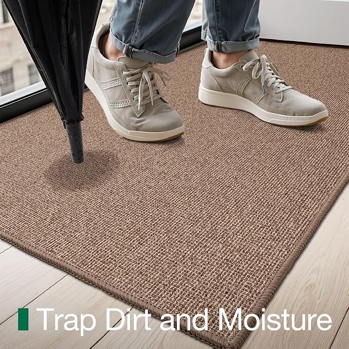 LUMI Ultra Thin Door Mat for Entryway, 24"x36" Low Profile Non Slip Rubber Backing Indoor Doormat, Easy Clean Welcome Entrance Mat for Inside House, Patio, Camel - Image 7
