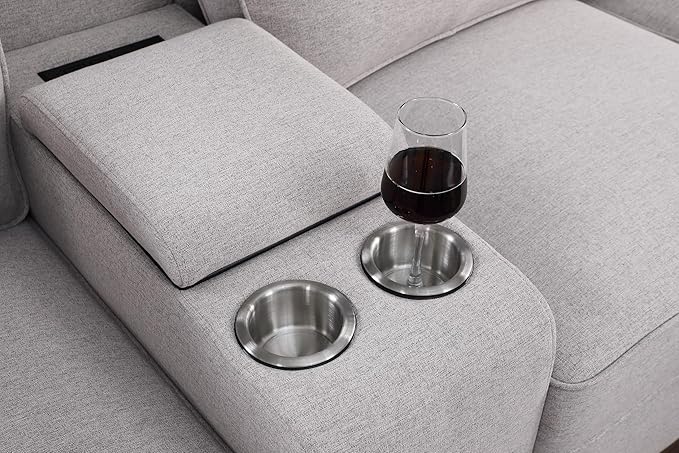 ERYE 151-Inch U-Shaped Sectional Sofa Linen Upholstered Corner Convertible Sectional,9 PCS Modular Couch with Ottoman,Storage Console, Cupholders and Charging Station