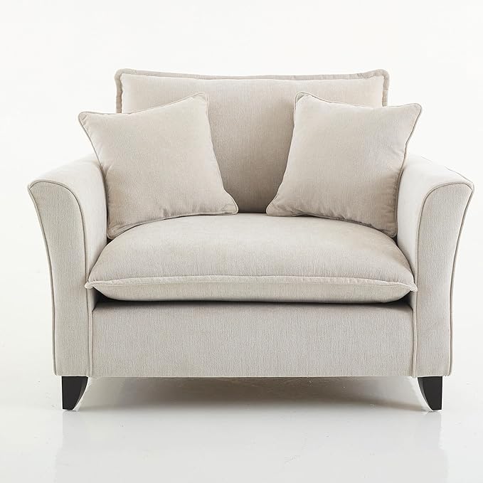 46.3 Inch Oversized Armchair Chenille Fabric Chair and a Half Single Sofa with Pillow Removable Washable Covers Rubberwood Legs Ruffled Armrests for Living Room Bedroom Office Apartment, Cream