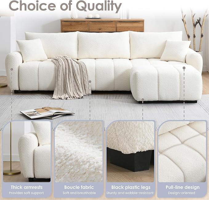 ERYE 110" L-Shaped Sectional Sofa 4 Seat Tufted Sofa Couches with Ottoman, Oversized Tufted Boucle Upholstered Corner Sectional Couch for Living Room Home Apartment