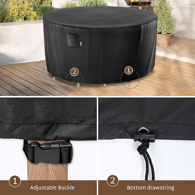 iBirdie Round Patio Furniture Cover 54 x 28 inch, Outdoor Waterproof and Weatherproof for Garden Table and Chairs, Heavy Duty 600D, fit 54, 52, 50 Diameter - Image 3