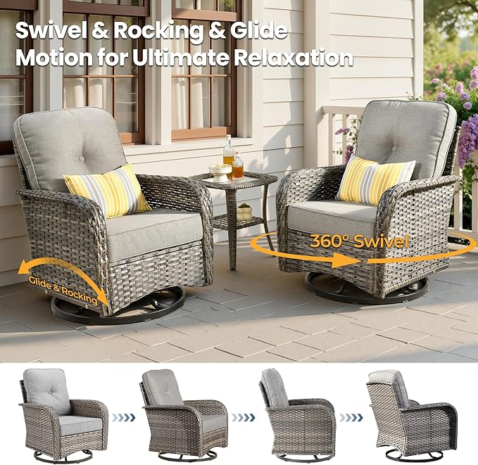 Weaxty 8 Pieces Outdoor Patio Furniture Sets with Swivel Rocking Patio Chairs and Loveseat Sofa,Coffee Table,All Weather Wicker Conversation Set for Deck Backyard Porch Poolside, Dark Gray