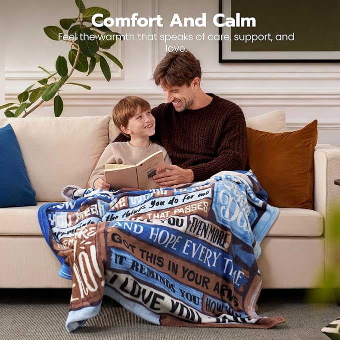 Joiedomi Dad Birthday Gifts from Daughter Son Super Soft Flannel Throw Blanket Dad Blanket for Father's Day Christmas 50" x 60" Blue