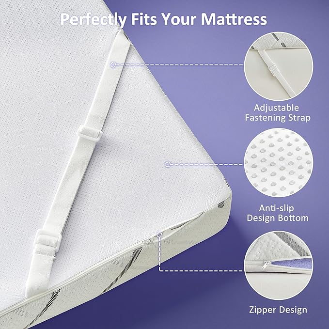 3 Inch Gel Memory Foam Mattress Topper Full Size with Removable & Washable Viscose Made from Bamboo Cooling Breathable Cover, Soft Bed Topper for Back Pain, CertiPUR-US Certified